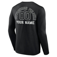 Pittsburgh Pirates Monochrome Personalized Name & Number Long Sleeve T-Shirt - Black - MLB Discount