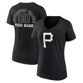 Pittsburgh Pirates Women's Monochrome Personalized Name & Number V-Neck T-Shirt - Black - MLB Discount