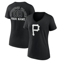 Pittsburgh Pirates Women's Monochrome Personalized Name & Number V-Neck T-Shirt - Black - MLB Discount