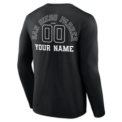 San Diego Padres Monochrome Personalized Name & Number Long Sleeve T-Shirt - Black - MLB Lifestyle
