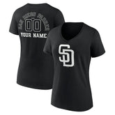 San Diego Padres Women's Monochrome Personalized Name & Number V-Neck T-Shirt - Black - MLB Online