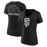 San Francisco Giants Women's Monochrome Personalized Name & Number V-Neck T-Shirt - Black - MLB Lifestyle