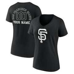 San Francisco Giants Women's Monochrome Personalized Name & Number V-Neck T-Shirt - Black - MLB Lifestyle