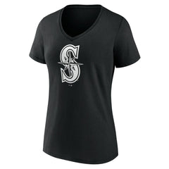 Seattle Mariners Women's Monochrome Personalized Name & Number V-Neck T-Shirt - Black - MLB Sale