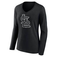 St. Louis Cardinals Women's Monochrome Personalized Name & Number Long Sleeve V-Neck T-Shirt - Black - MLB Discount