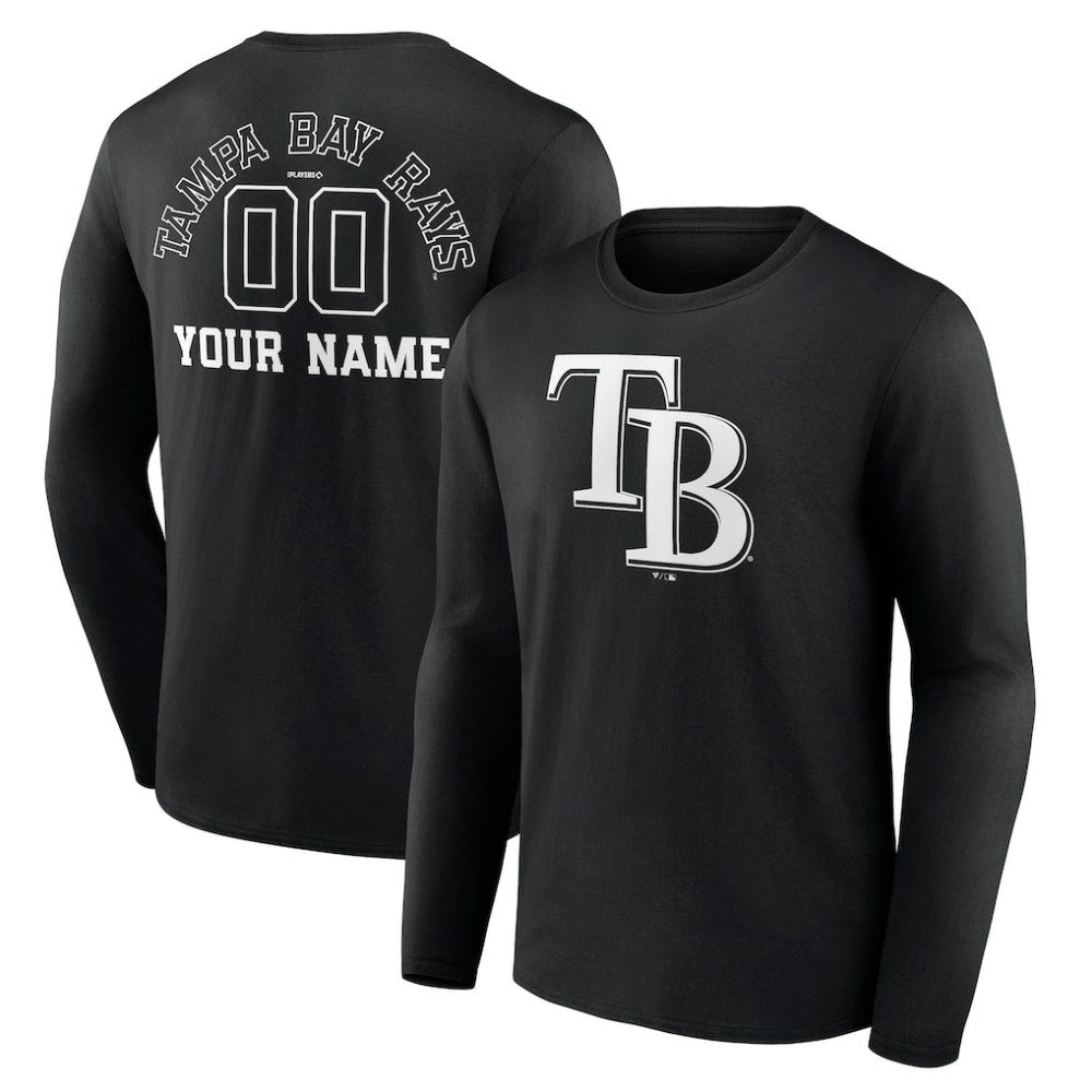 Tampa Bay Rays Monochrome Personalized Name & Number Long Sleeve T-Shirt - Black - MLB Lifestyle