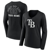 Tampa Bay Rays Women's Monochrome Personalized Name & Number Long Sleeve V-Neck T-Shirt - Black - MLB Discount