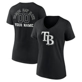 Tampa Bay Rays Women's Monochrome Personalized Name & Number V-Neck T-Shirt - Black - MLB Online