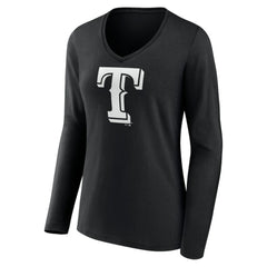 Texas Rangers Women's Monochrome Personalized Name & Number Long Sleeve V-Neck T-Shirt - Black - MLB on Sale