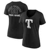 Texas Rangers Women's Monochrome Personalized Name & Number V-Neck T-Shirt - Black - MLB on Sale