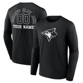 Toronto Blue Jays Monochrome Personalized Name & Number Long Sleeve T-Shirt - Black - MLB Sale