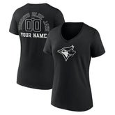 Toronto Blue Jays Women's Monochrome Personalized Name & Number V-Neck T-Shirt - Black - MLB Lifestyle