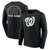 Washington Nationals Monochrome Personalized Name & Number Long Sleeve T-Shirt - Black - MLB on Sale
