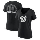 Washington Nationals Women's Monochrome Personalized Name & Number V-Neck T-Shirt - Black - MLB Discount