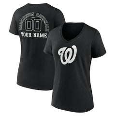 Washington Nationals Women's Monochrome Personalized Name & Number V-Neck T-Shirt - Black - MLB Discount