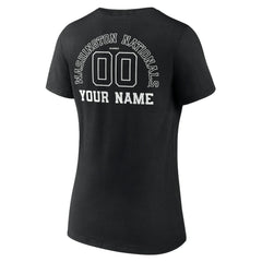 Washington Nationals Women's Monochrome Personalized Name & Number V-Neck T-Shirt - Black - MLB Discount