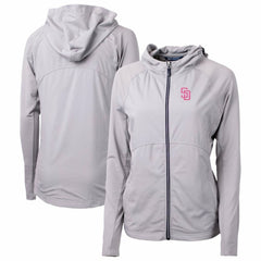 San Diego Padres Cutter & Buck Women's City Connect Adapt Eco Knit Hybrid Recycled Full-Zip Hoodie - Gray - MLB Sale