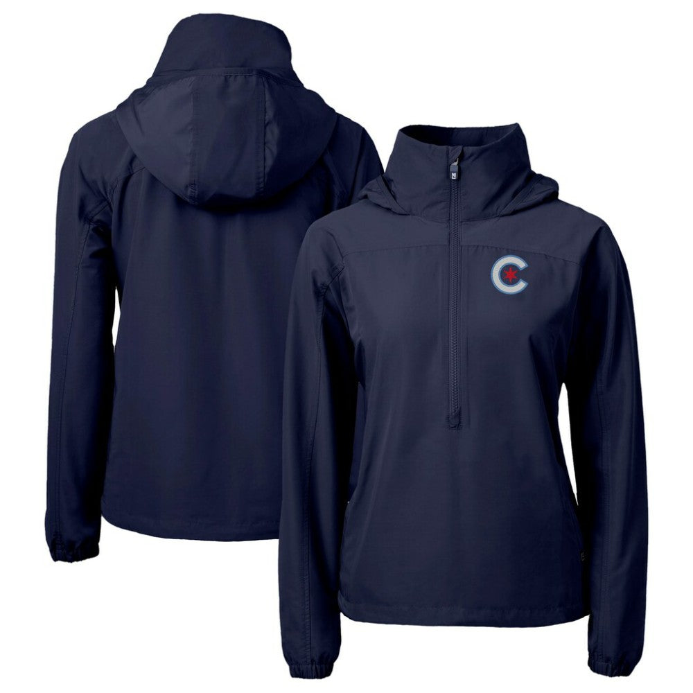 Chicago Cubs Cutter & Buck Women's City Connect Charter Eco Recycled Half-Zip Anorak Jacket - Navy - MLB Lifestyle