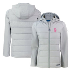 San Diego Padres Cutter & Buck Women's City Connect Evoke Hybrid Eco Softshell Recycled Full-Zip Hoodie Jacket - Gray - MLB Sale