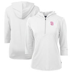 San Diego Padres Cutter & Buck Women's City Connect Virtue Eco Pique Recycled Half-Zip Pullover Hoodie - White - MLB Online
