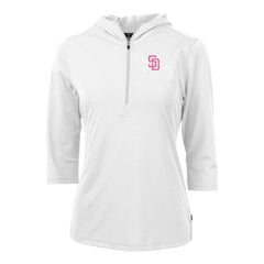 San Diego Padres Cutter & Buck Women's City Connect Virtue Eco Pique Recycled Half-Zip Pullover Hoodie - White - MLB Online