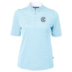 Chicago Cubs Cutter & Buck Women's City Connect Virtue Eco Pique Stripe Recycled Top - Powder Blue - MLB on Sale