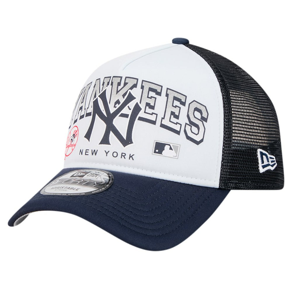 New York Yankees New Era Retro Wordmark 9FORTY A-Frame Trucker Adjustable Hat - White - New Era Discount