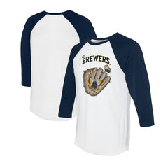 Milwaukee Brewers Tiny Turnip Unisex Butterfly Glove 3/4-Sleeve Raglan T-Shirt - White/Navy - MLB Discount