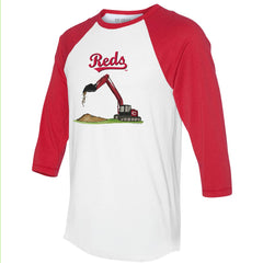 Cincinnati Reds Tiny Turnip Unisex Excavator 3/4-Sleeve Raglan T-Shirt - White/Red - MLB Lifestyle