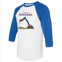 Texas Rangers Tiny Turnip Unisex Excavator 3/4-Sleeve Raglan T-Shirt - White/Royal - MLB Sale