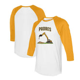 San Diego Padres Tiny Turnip Unisex Excavator 3/4-Sleeve Raglan T-Shirt - White/Gold - MLB Discount