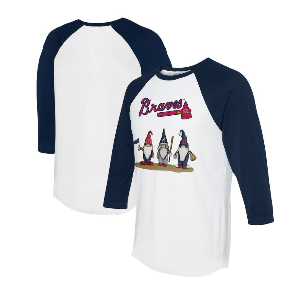 Atlanta Braves Tiny Turnip Unisex Gnomes 3/4-Sleeve Raglan T-Shirt - White/Navy - MLB Sale