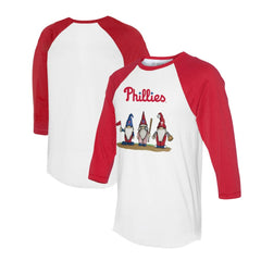 Philadelphia Phillies Tiny Turnip Unisex Gnomes 3/4-Sleeve Raglan T-Shirt - White/Red - MLB on Sale