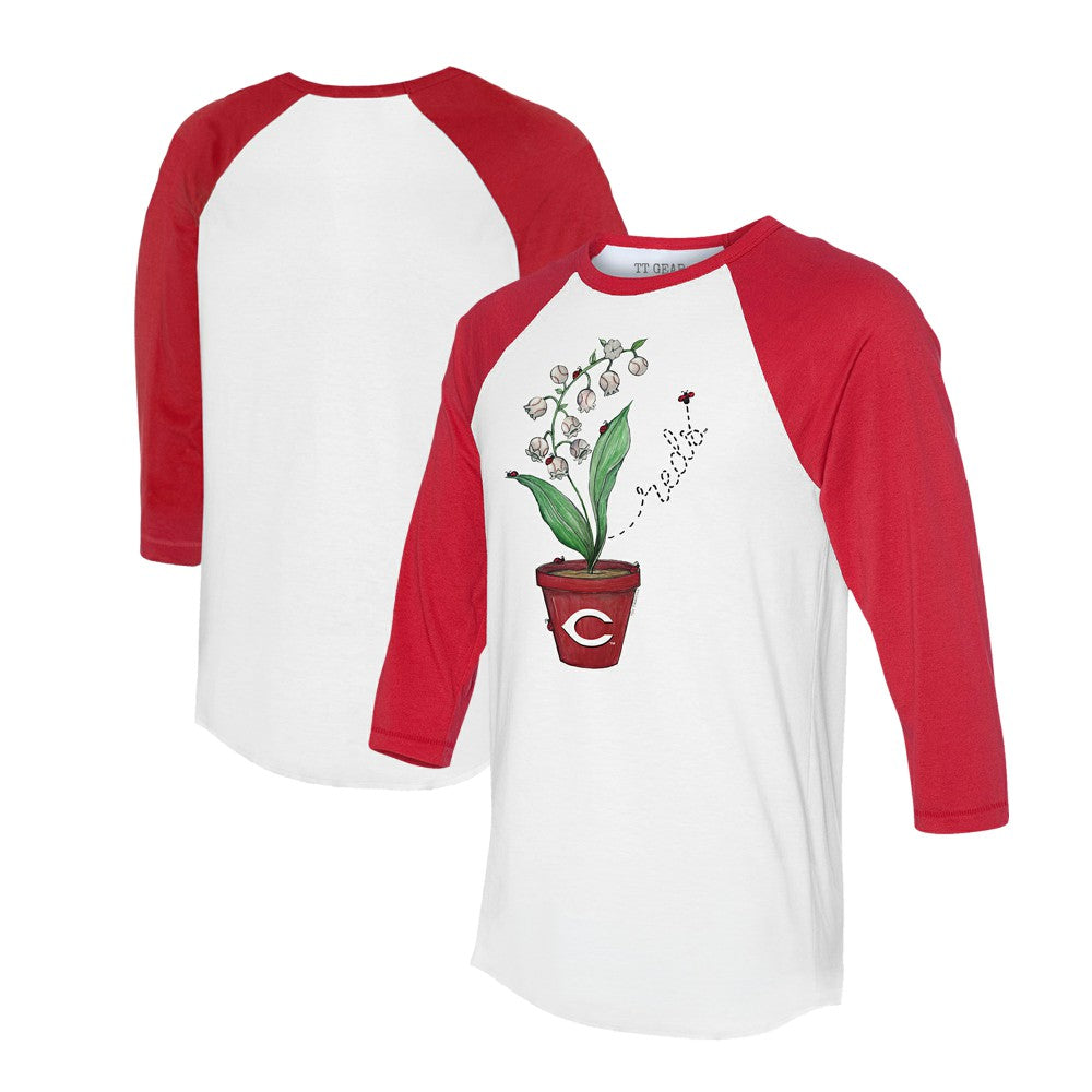 Cincinnati Reds Tiny Turnip Unisex Lilies & Ladybugs 3/4-Sleeve Raglan T-Shirt - White/Red - MLB Sale