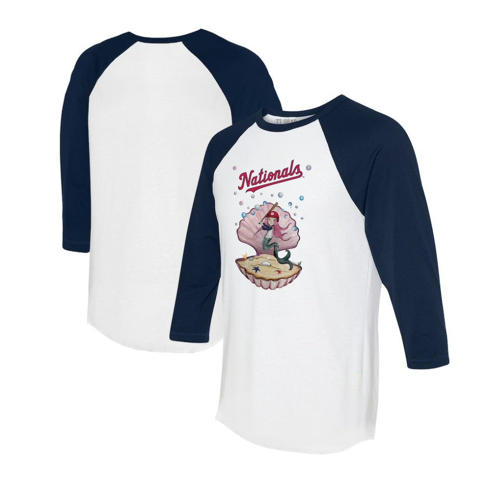 Washington Nationals Tiny Turnip Unisex Mermaid 3/4-Sleeve Raglan T-Shirt - White/Navy - MLB Lifestyle