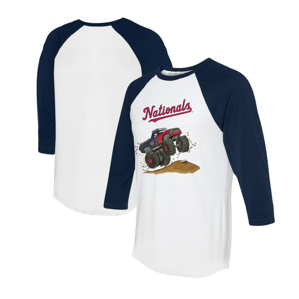 Washington Nationals Tiny Turnip Unisex Monster Truck 3/4-Sleeve Raglan T-Shirt - White/Navy - MLB Discount