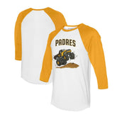 San Diego Padres Tiny Turnip Unisex Monster Truck 3/4-Sleeve Raglan T-Shirt - White/Gold - MLB on Sale