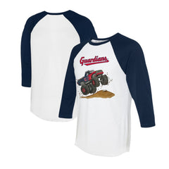 Cleveland Guardians Tiny Turnip Unisex Monster Truck 3/4-Sleeve Raglan T-Shirt - White/Navy - MLB on Sale