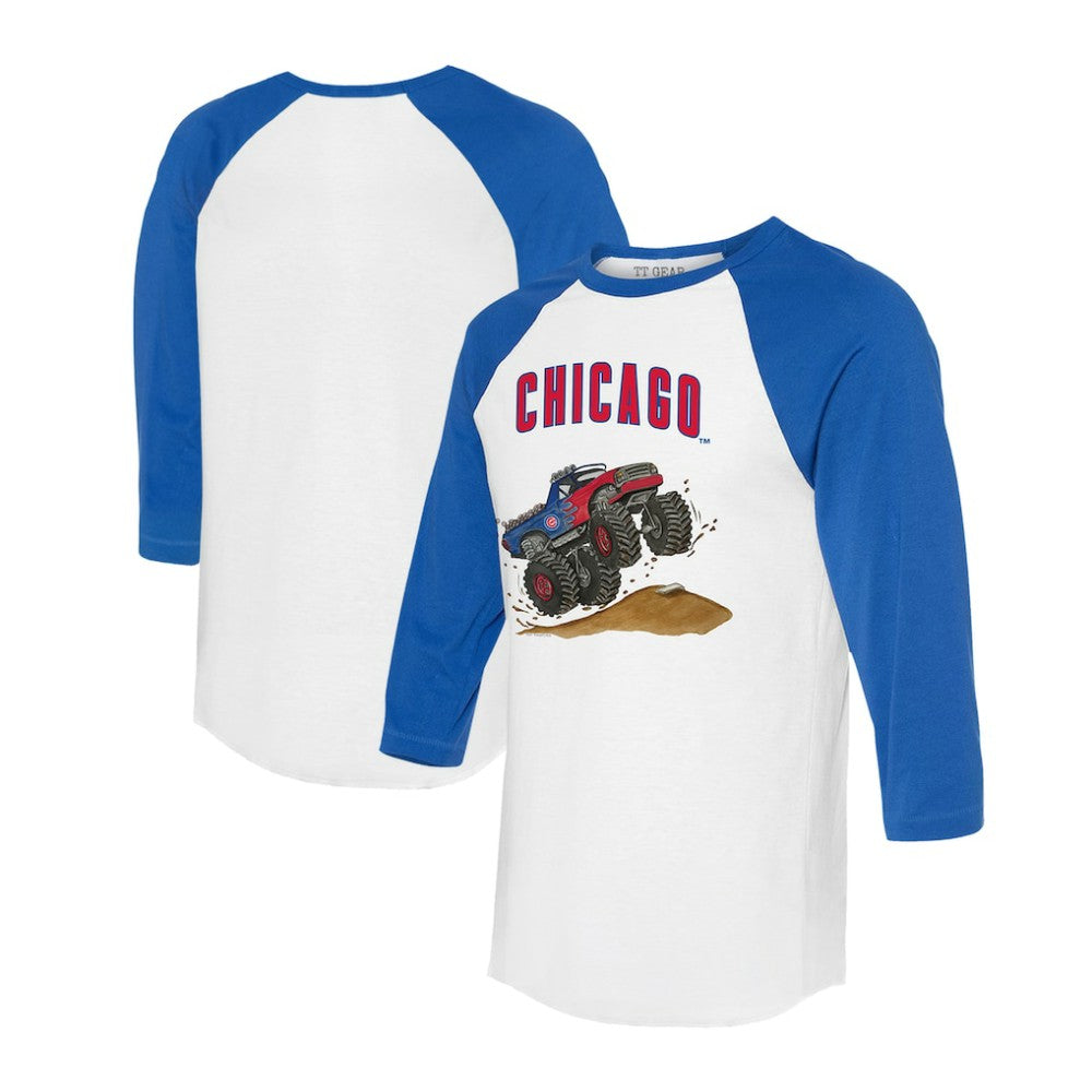 Chicago Cubs Tiny Turnip Unisex Monster Truck 3/4-Sleeve Raglan T-Shirt - White/Royal - MLB Sale