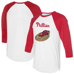 Philadelphia Phillies Tiny Turnip Unisex Race Car 3/4-Sleeve Raglan T-Shirt - White/Red - MLB Sale