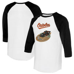 Baltimore Orioles Tiny Turnip Unisex Race Car 3/4-Sleeve Raglan T-Shirt - White/Black - MLB Lifestyle