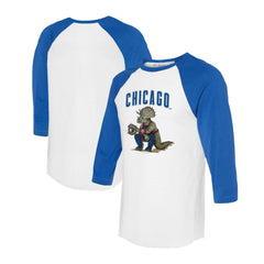 Chicago Cubs Tiny Turnip Unisex Triceratops 3/4-Sleeve Raglan T-Shirt - White/Royal - MLB Discount