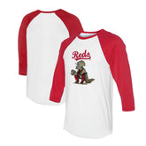 Cincinnati Reds Tiny Turnip Unisex Triceratops 3/4-Sleeve Raglan T-Shirt - White/Red - MLB Lifestyle