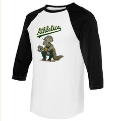 Athletics Tiny Turnip Unisex Triceratops 3/4-Sleeve Raglan T-Shirt - White/Black - MLB Sale