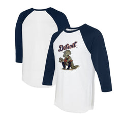 Detroit Tigers Tiny Turnip Unisex Triceratops 3/4-Sleeve Raglan T-Shirt - White/Navy - MLB on Sale