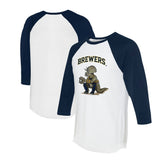 Milwaukee Brewers Tiny Turnip Unisex Triceratops 3/4-Sleeve Raglan T-Shirt - White/Navy - MLB Online
