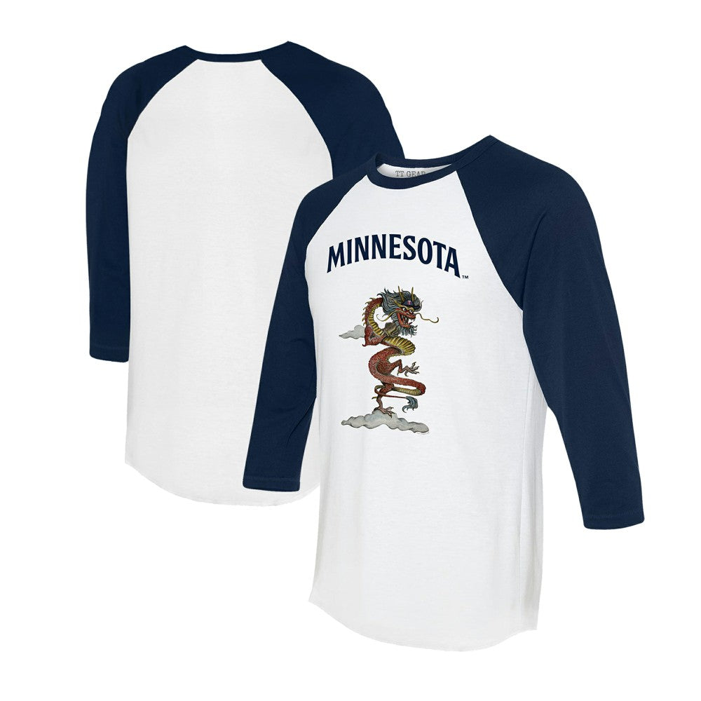 Minnesota Twins Tiny Turnip Unisex 2024 Year of the Dragon 3/4-Sleeve Raglan T-Shirt - White/Navy - MLB Sale