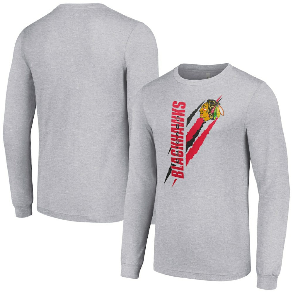 Chicago Blackhawks Starter Color Scratch Long-Sleeve T-Shirt - Heather Gray - NHL 201074622