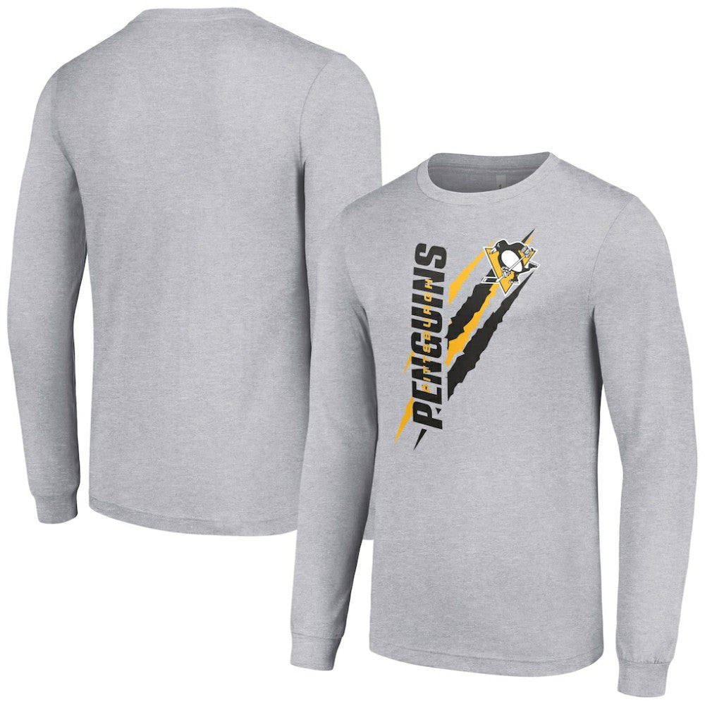 Pittsburgh Penguins Starter Color Scratch Long-Sleeve T-Shirt - Heather Gray - NHL 201074644