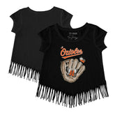 Baltimore Orioles Tiny Turnip Girls Youth Butterfly Glove Fringe T-Shirt - Black - MLB Online